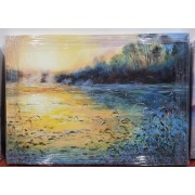 湖面金色阳光（朝鲜油画